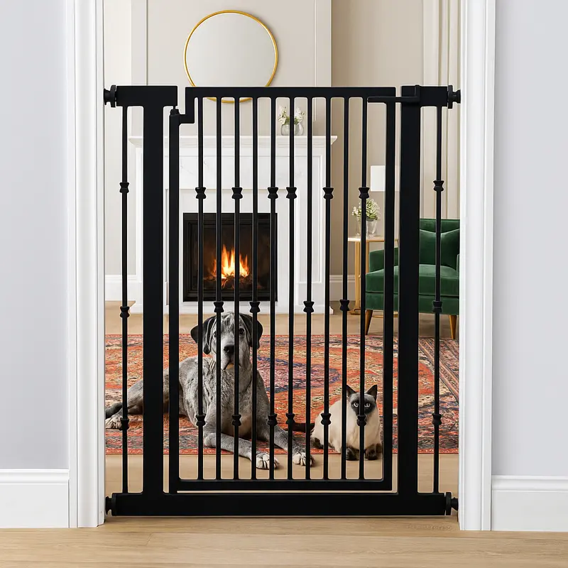 Dahlia Slim Pet Gate – Tall, Narrow-Profile Wrought Iron Barrier With Door (34.5"–61.5" Width, Pressure-Mounted) 1