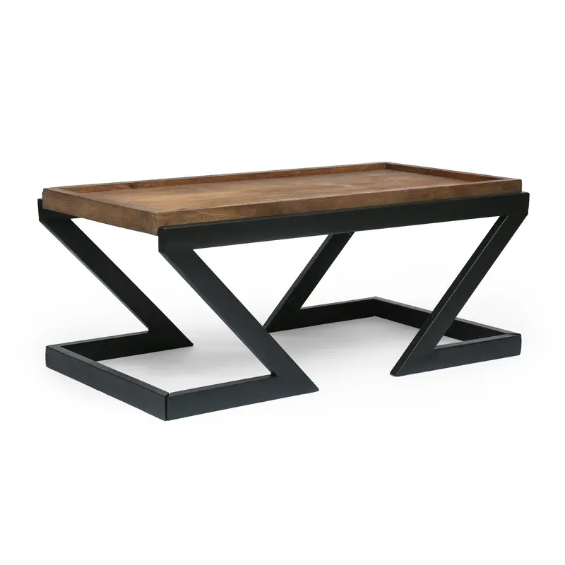 Dark Brown Mango Wood Coffee Table With Bold Black Industrial Accents - Nh698413 1