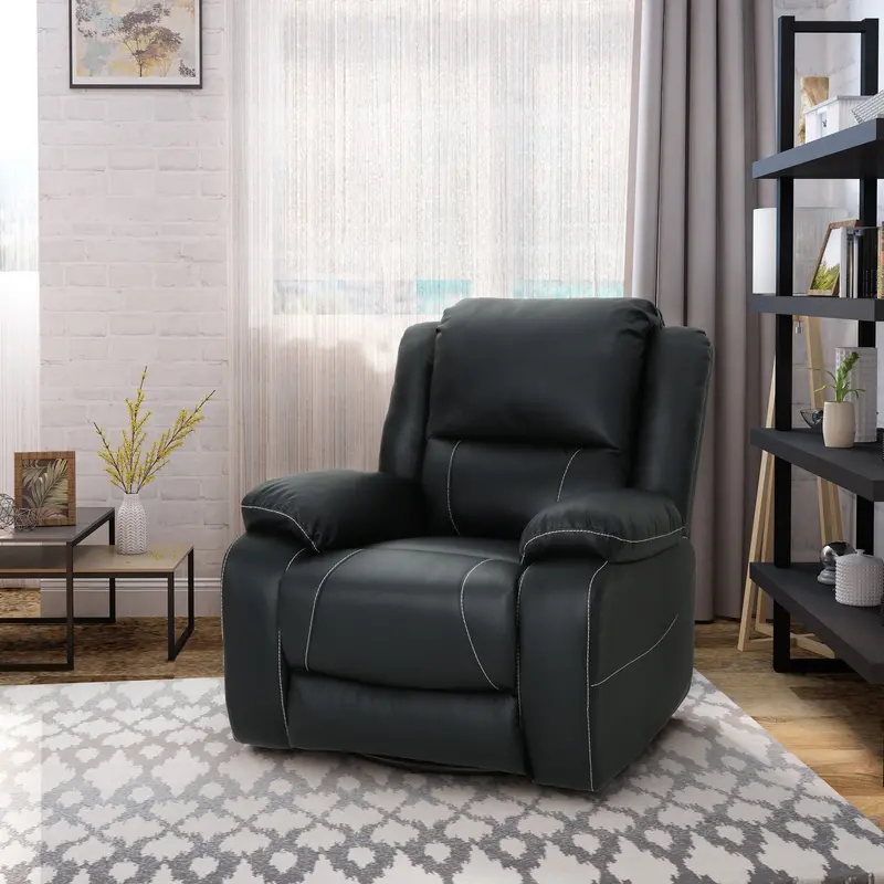 Dark Brown Tufted Leather Swivel Recliner – Classic Design - Nh865403 1