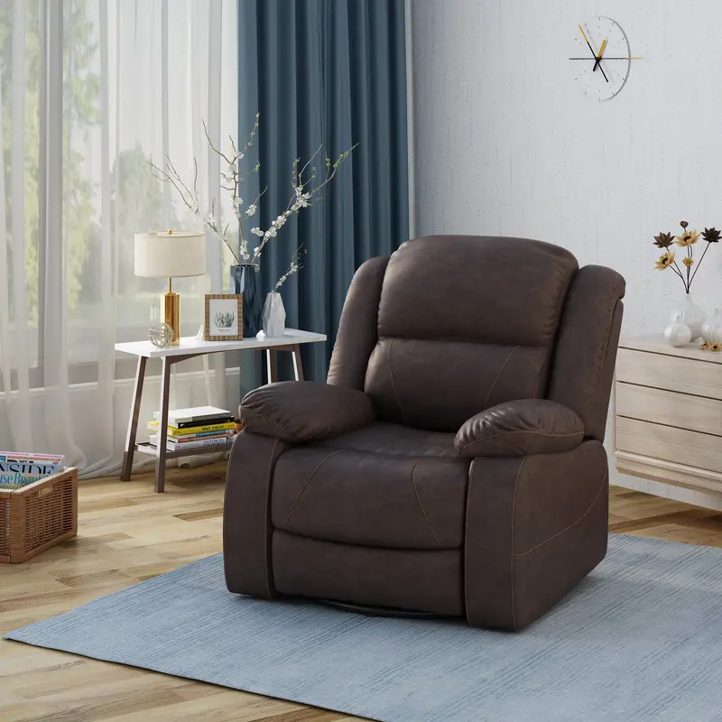 Dark Brown Tufted Leather Swivel Recliner – Elegant Classic - Nh665403 1