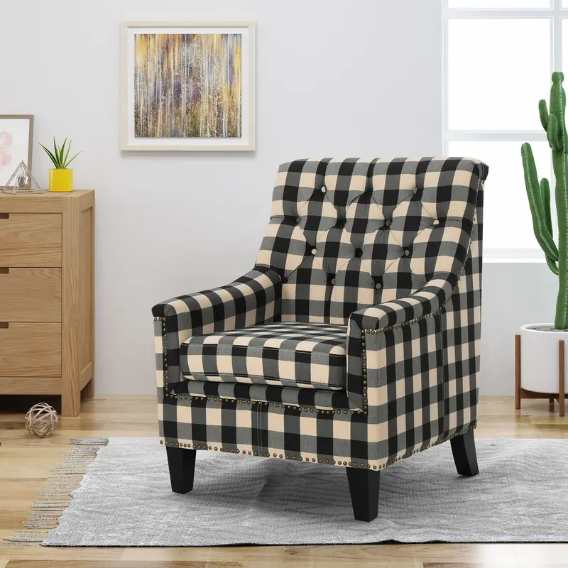 Deeply Tufted Fabric Club Chair With Sculpted Back - Nh465503 1