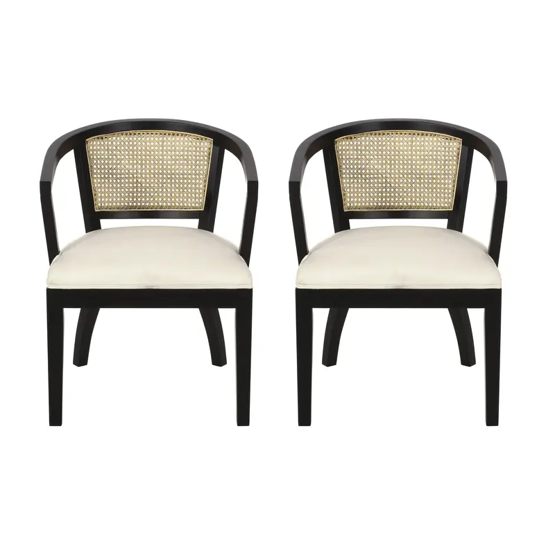 Delwood Traditional Dining Chairs – Wood & Cane Backs, Upholstered Seats, Set Of 2 1