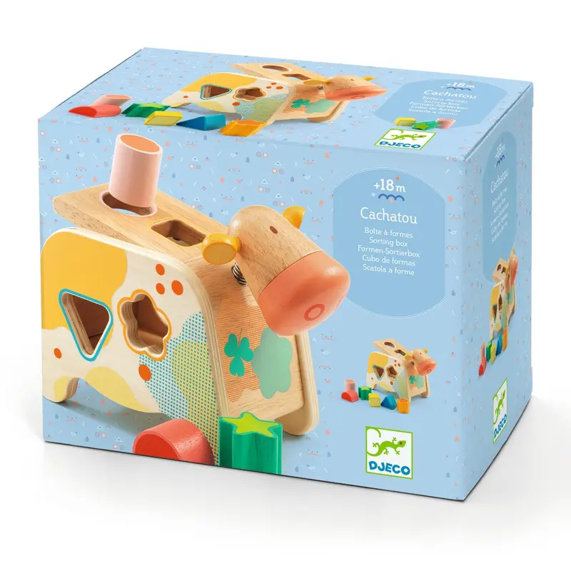 Djeco Cachatou Maggy Sorting Cow – Montessori-Inspired Shape & Color Matching Toy 1