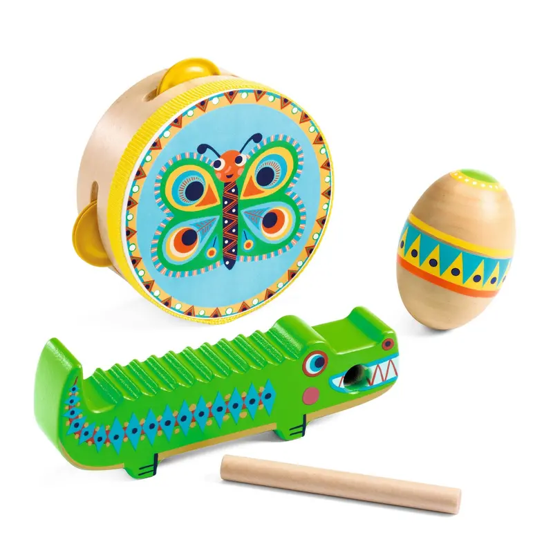 Djeco Percussion Set – Tambourine, Maracas & Guiro For Young Musicians 1