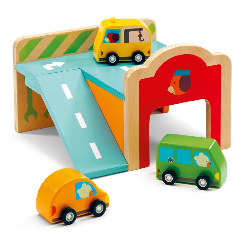 Djeco Tiny Garage Playset With Mini Vehicles 1