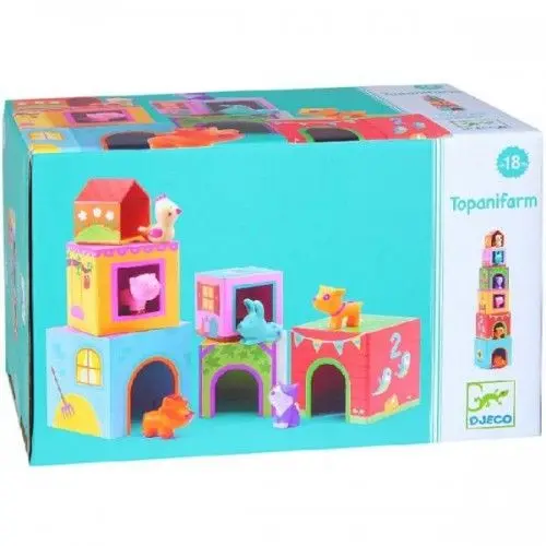 Djeco Topanifarm Wooden Cube & Animal Matching Game 1