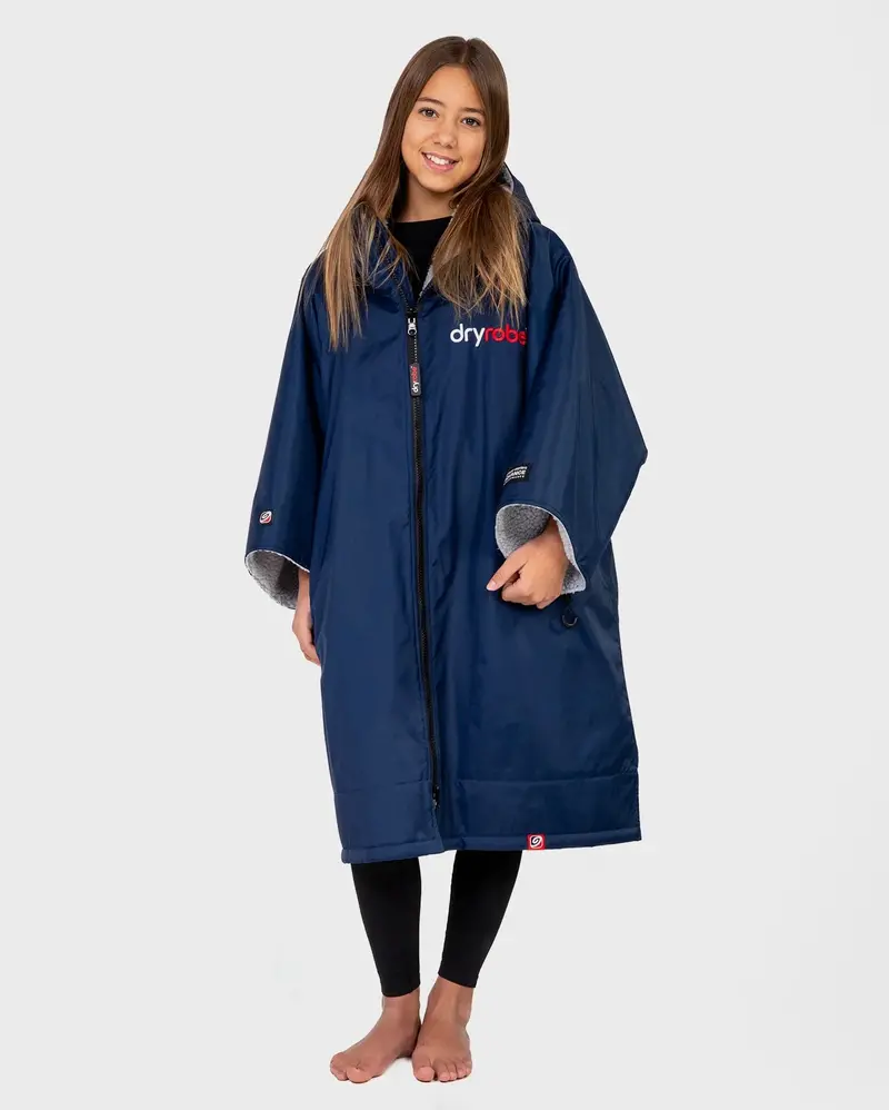 Dryrobe Advance Kids Short-Sleeve Towel Robe – Navy/Grey 1