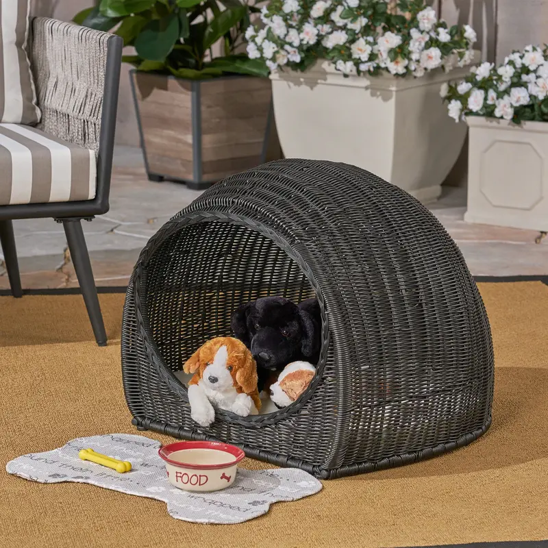 Durable Outdoor Wicker Igloo Pet Bed With Soft Cushioned Interior - Nh872603 1