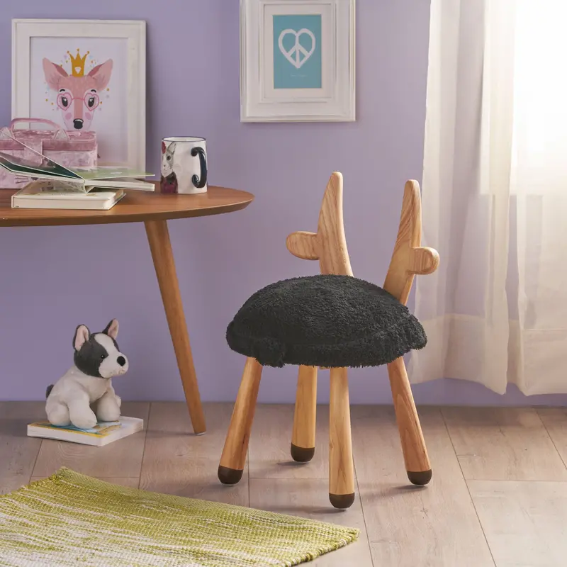 Elegant Faux Fur Gazelle-Design Accent Stool 1