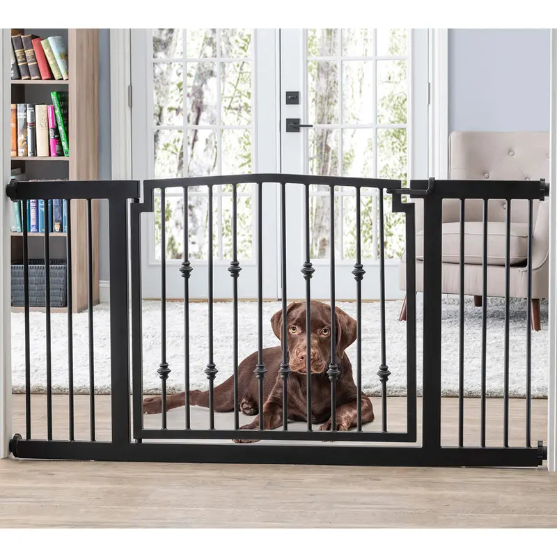 Emperor Rings Extra-Wide Freestanding Dog Gate – Ornamental Wrought Iron Barrier With Door (59"–86" W, 32" H) 1