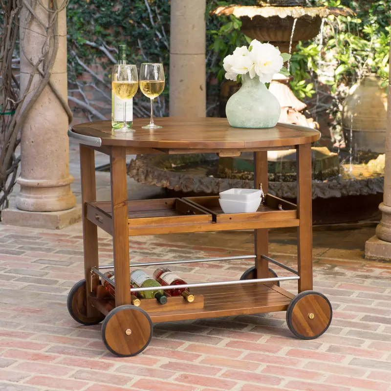 Farmhouse Cottage Dark Oak Acacia Wood Bar Cart – Nh968103 1