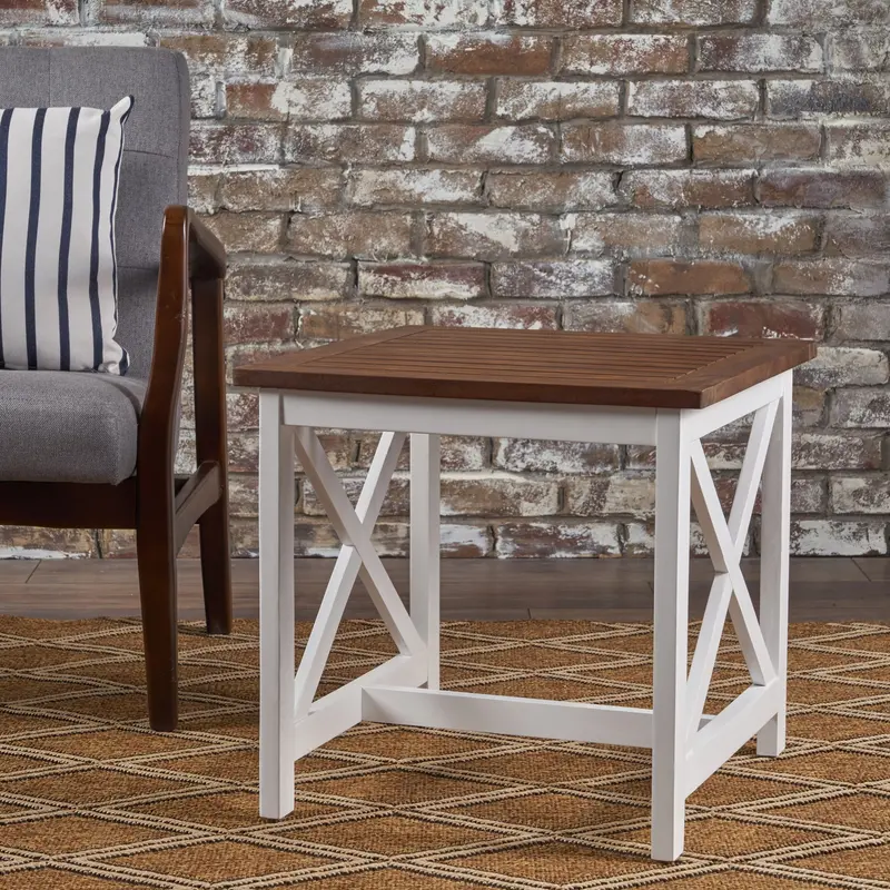 Farmhouse-Style Acacia End Table – Dark Oak Body With Contrasting White Frame (Nh541203) 1