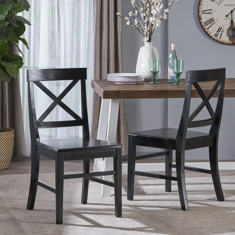 Farmhouse-Style Acacia Wood Dining Chairs – Matching Pair (Nh058303) 1