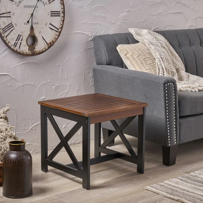 Farmhouse X-Frame Acacia End Table – Slat Top, Rustic Charm, Solid Wood Build (Nh866703) 1