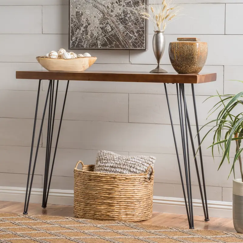 Faux Live Edge Firwood Console Table – Organic-Inspired Silhouette, Light Natural Stain (Nh125003) 1