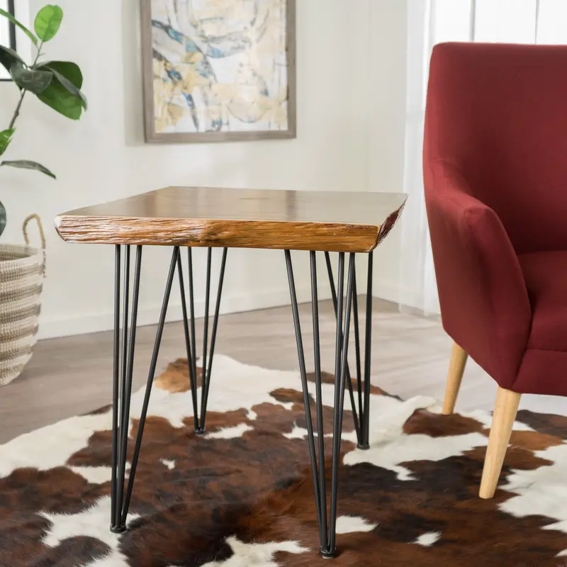 Faux Live Edge Firwood End Table – Natural Texture, Minimalist Scandinavian Aesthetic (Nh025003) 1