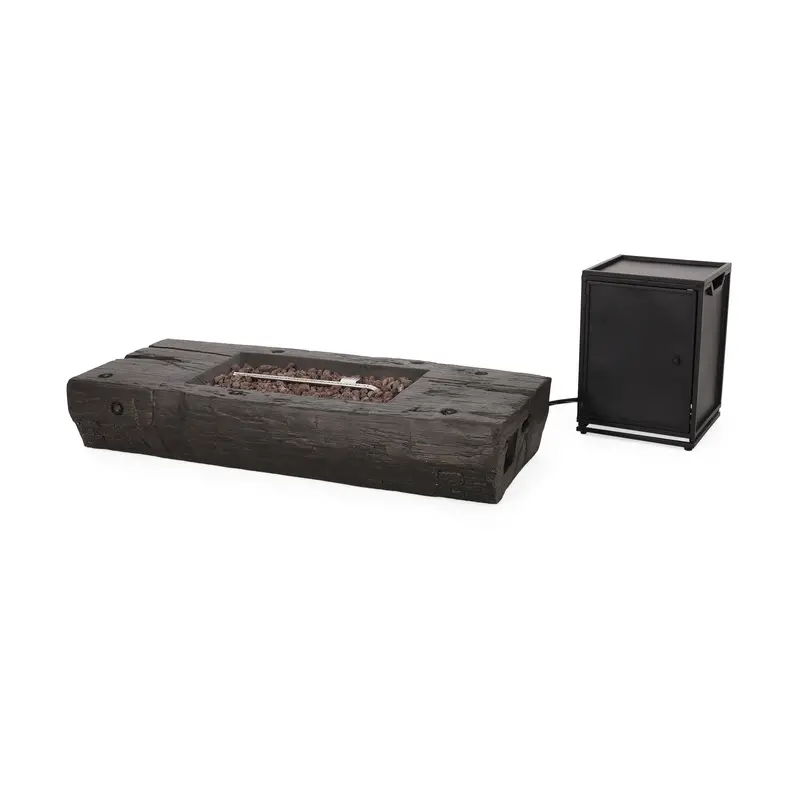 Faux Wood Slab Rectangular Propane Fire Pit – Rustic Meets Refined – Nh961313 1