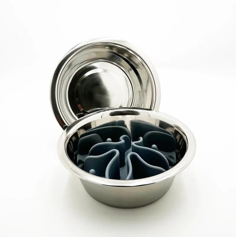 Food-Safe Slow-Feed Bowl Duo – 201 Stainless Steel Bowls With Removable Silicone Feeding Pads 2