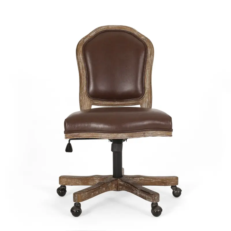 French Country Swivel Office Chair – Upholstered Seat With Wooden Details – Nh572513 1