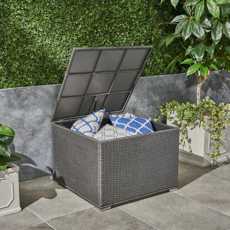 Functional Gray Wicker Outdoor Storage Ottoman With Lid - Nh427503 1