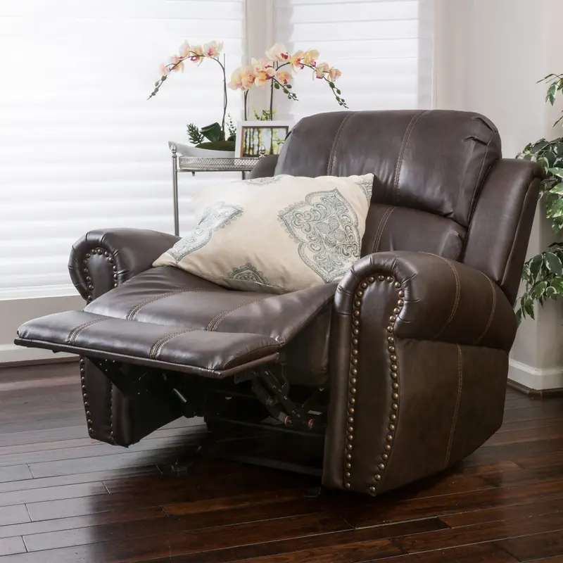 Genuine-Look Brown Leather Glider Recliner - Nh664692 1