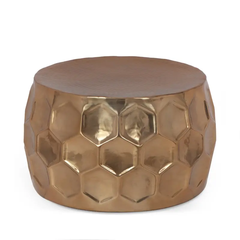 Geometric Honeycomb Coffee Table – Handcrafted Aluminum Frame With Polished Brass Detailing – Nh016413 1