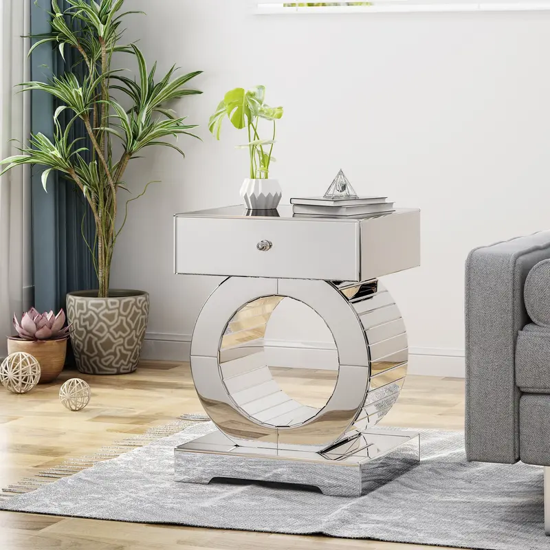 Glamorous Mirrored Accent Table – Reflective Surface, Compact Side Table Option (Nh300503) 1