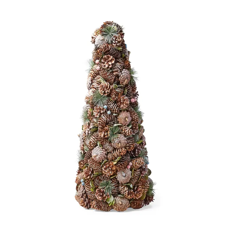 Glitter-Finished Pine Cone Decorated Mini Artificial Christmas Tree – Unlit Tabletop Style - Nh066313 1