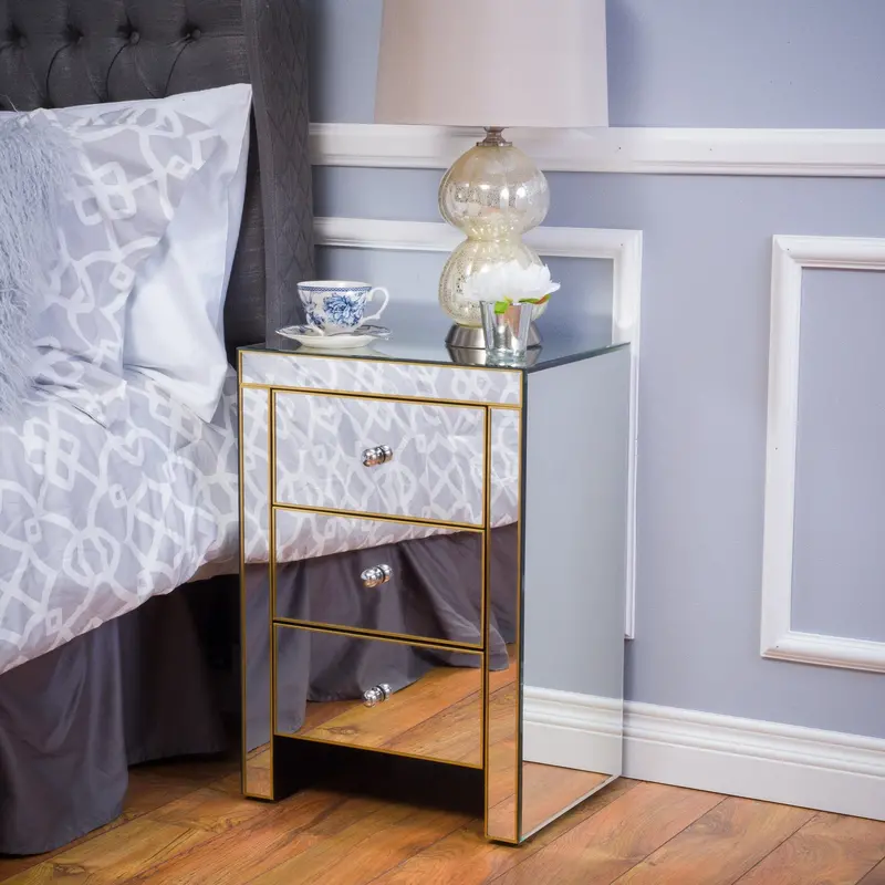 Glossy Mirrored Side Table With Three Storage Compartments – Nh312892 1