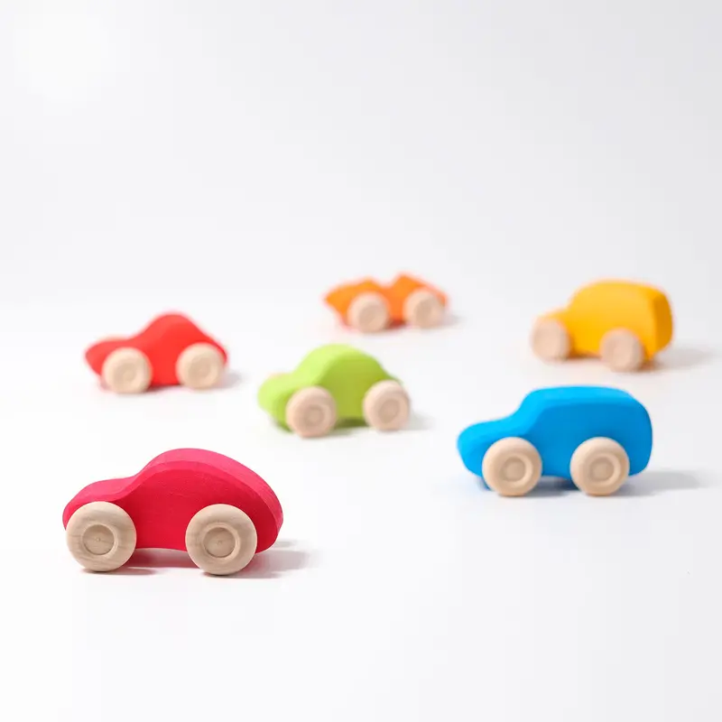 Grimm'S Hand-Painted Wooden Toy Cars – Rainbow Collection 1