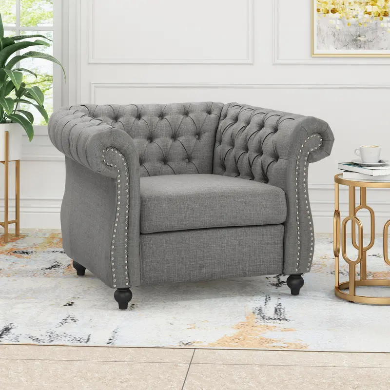 Hand-Tufted Chesterfield Fabric Club Chair - Nh563013 1