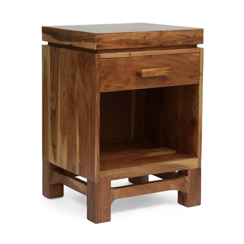 Handcrafted Acacia Wood Nightstand With Boho Warmth - Nh702413 1