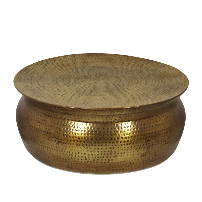Handcrafted Aluminum Drum Coffee Table In Aged Brass Finish – Nh867413 1