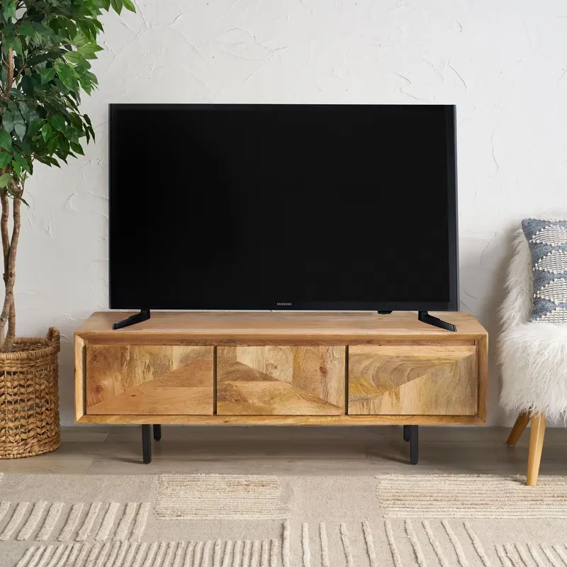Handcrafted Bohemian 3-Drawer Wooden Tv Console 1