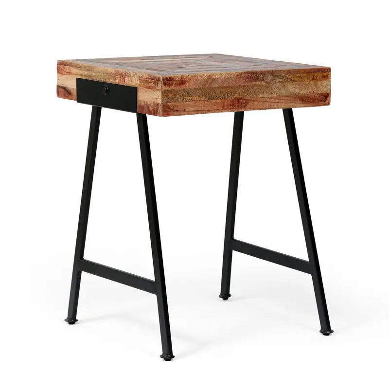 Handcrafted Bohemian Mango Wood End Table - Nh826313 1