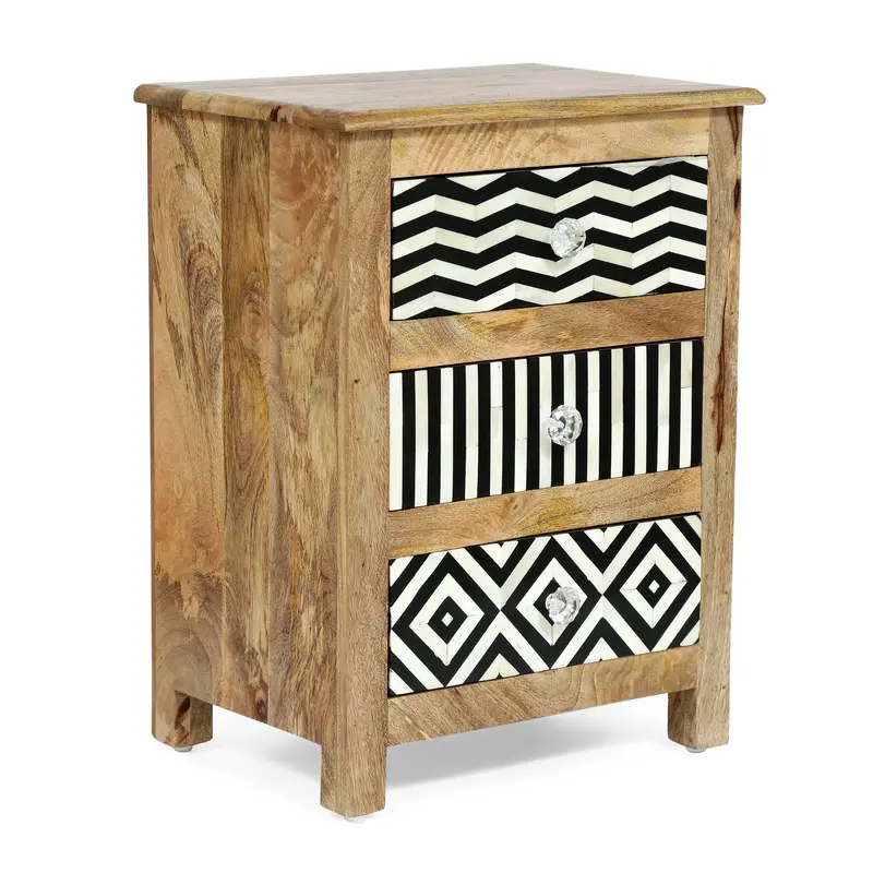Handcrafted Boho Mango Wood Nightstand With 3 Drawers - Nh546313 1