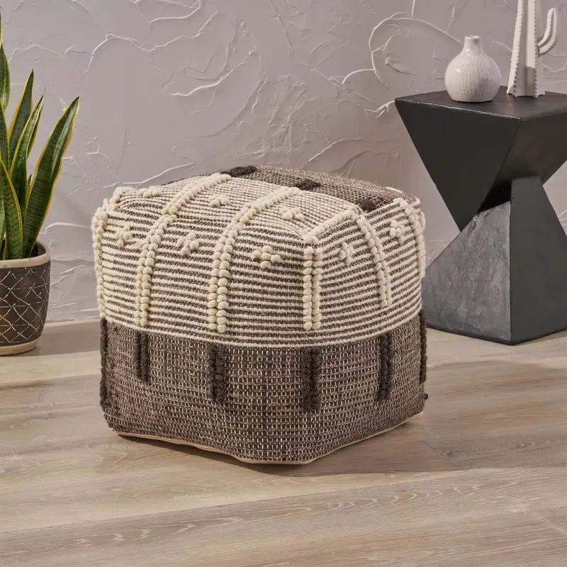 Handcrafted Wool-And-Cotton Ottoman Pouf – Boho Lounge Cushion Nh803903 1
