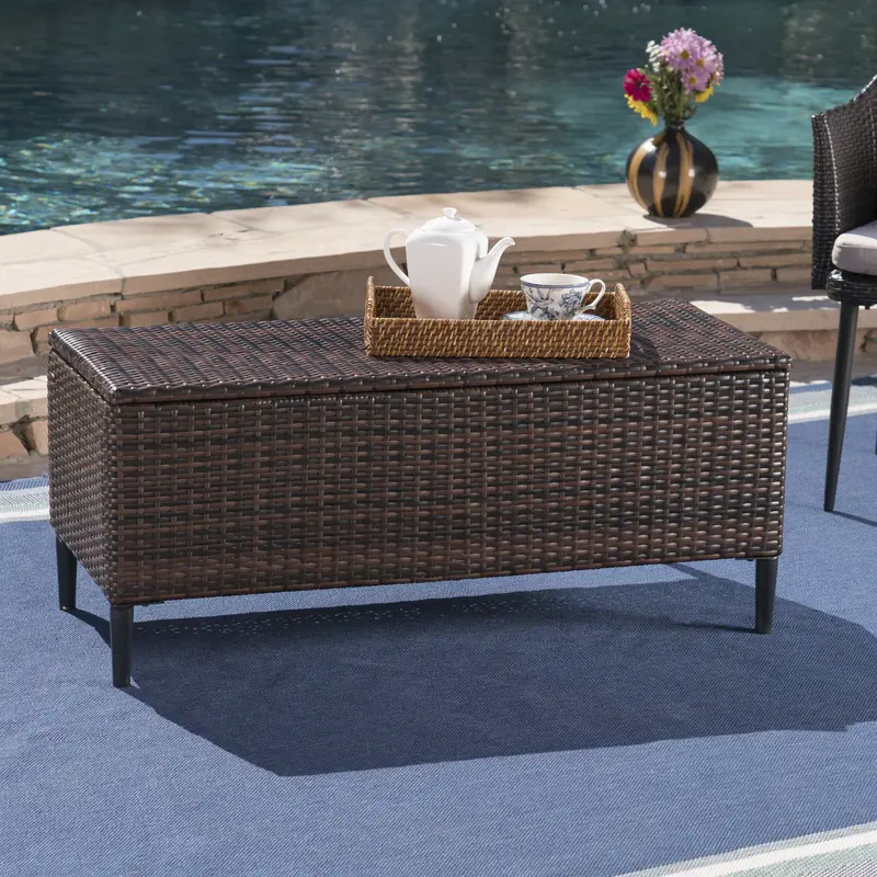 Handwoven Outdoor Storage Chest With Wicker Finish - Nh240403 1