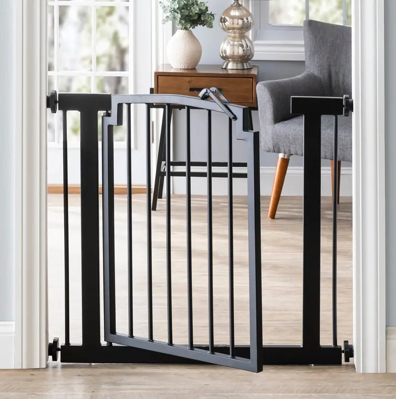 Harper Modern Black Steel Dog Gate With Door – Easy Pressure-Mounted Indoor Pet Barrier (28.5"–61.5" W, 32" H) 1
