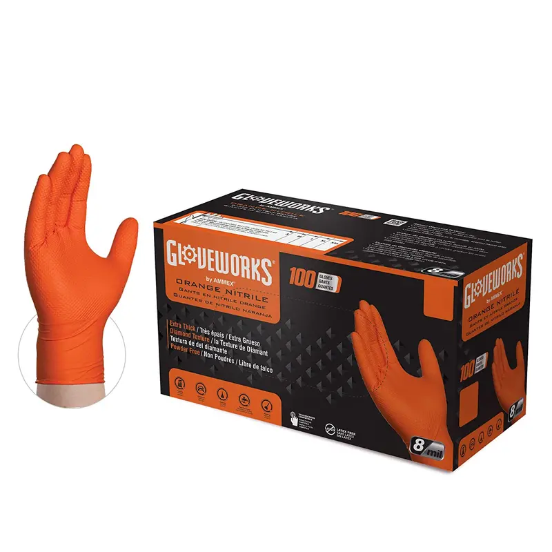 Heavy-Duty Orange Nitrile Gloves – 8 Mil Thickness 1