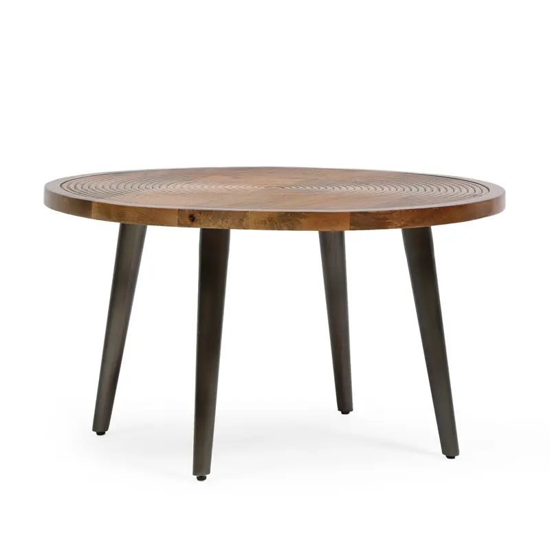 Honey Brown And Antique Gray Boho-Industrial Mango Wood Coffee Table - Nh998413 1