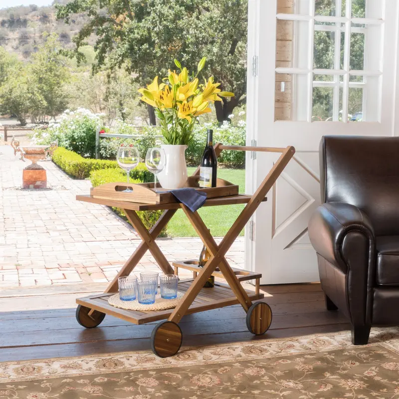 Indoor Acacia Wood Bar Cart With Natural Wood Finish – Nh274892 1