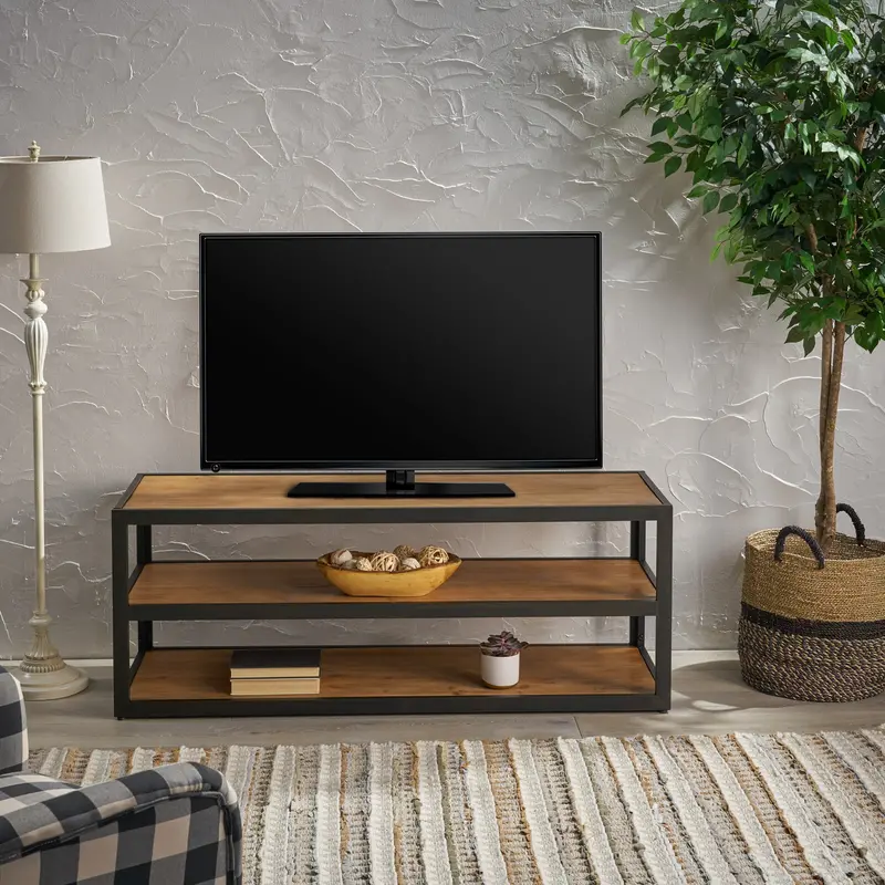 Industrial Tv Stand With Dual Metal Shelves - Nh039692 1