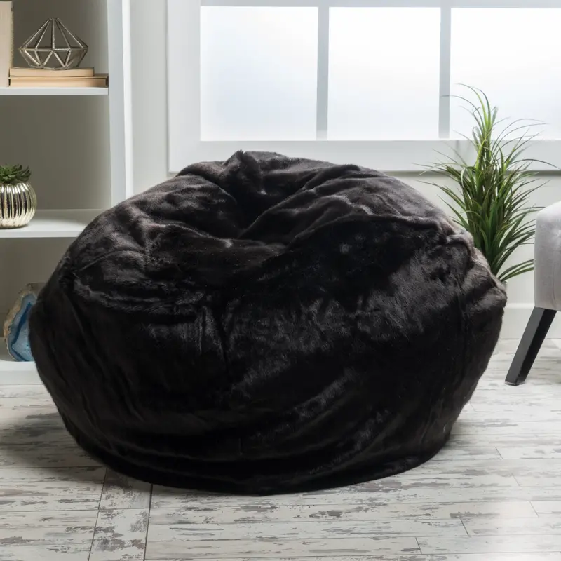 Jet-Black Plush Faux Fur Bean Bag – Sleek & Sumptuous 1