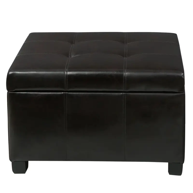 Kensington Leather Storage Ottoman – Square Coffee Table With Lift-Top Compartment 1