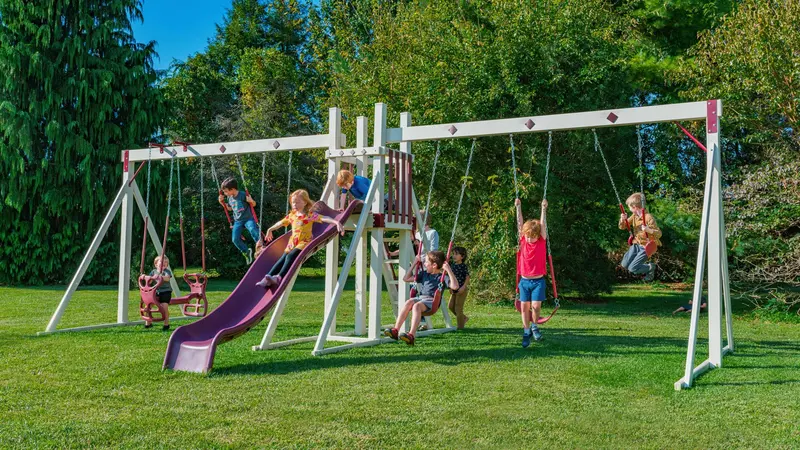 King Swings Wish Bears Dream Vinyl Swing Set With Shade Cover 1