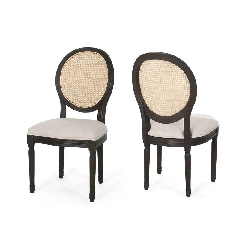 Laney French Country Dining Chairs – Oval Cane-Back Upholstered Seats, Set Of 2 1