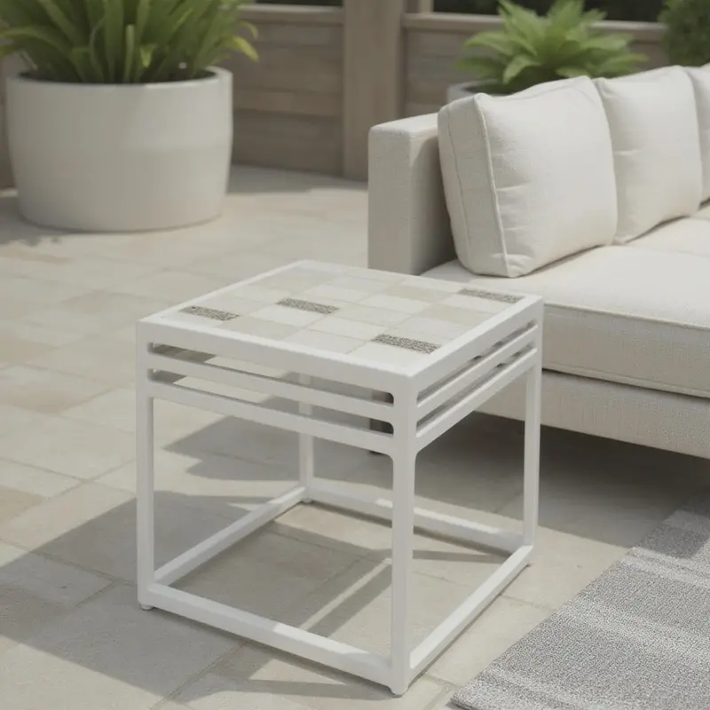 Lang Patio Side Table – Architectural Steel Frame With Ceramic Tile Top (16" × 16" × 19" H) 2