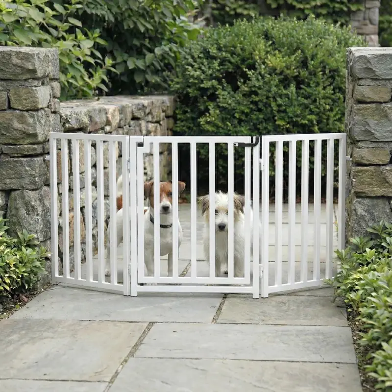 Libro All-Weather Freestanding Steel Dog Gate With Door – Extra-Wide Adjustable Pet Barrier (23"–70" W, 24" H) 1