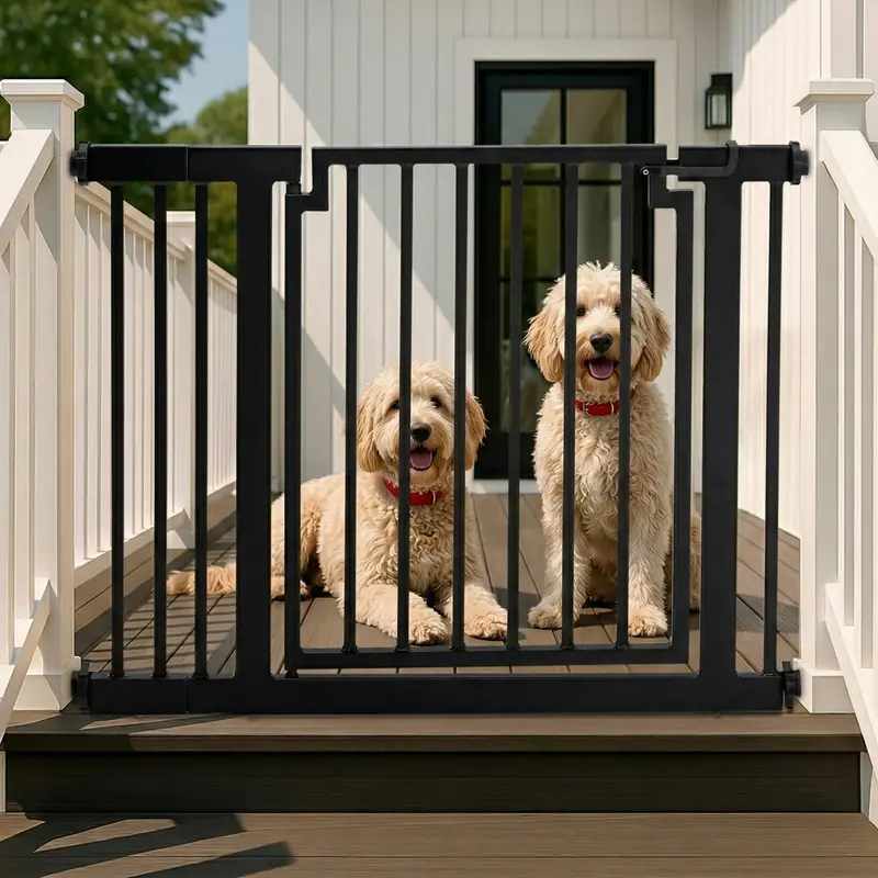 Libro Pressure-Mounted Steel Dog Gate With Door – Modern 32" Tall Deck Or Patio Barrier (28.5"–61.5" W) 6
